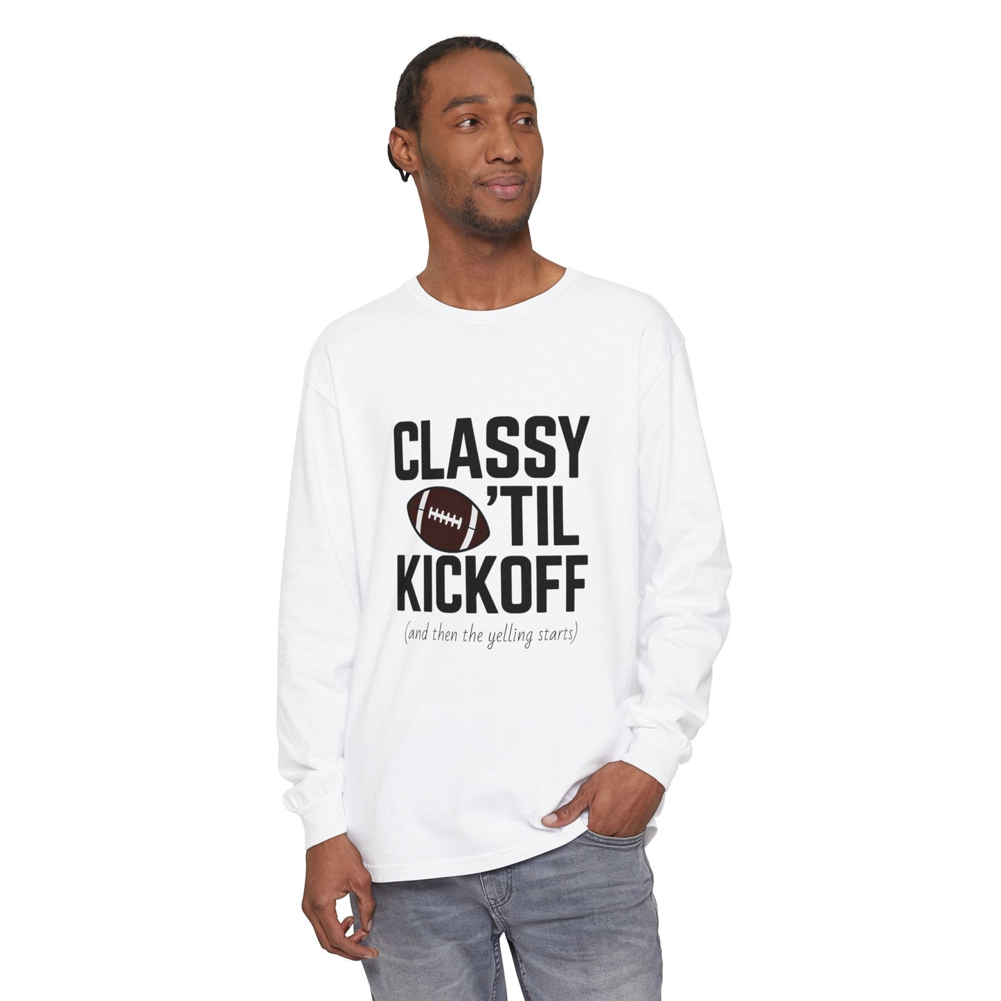 Football Themed Long Sleeve T-Shirt, Football Fan Tee, Game Day Apparel, Unisex Casual Wear, Sports Apparel, Kickoff Party Shirt