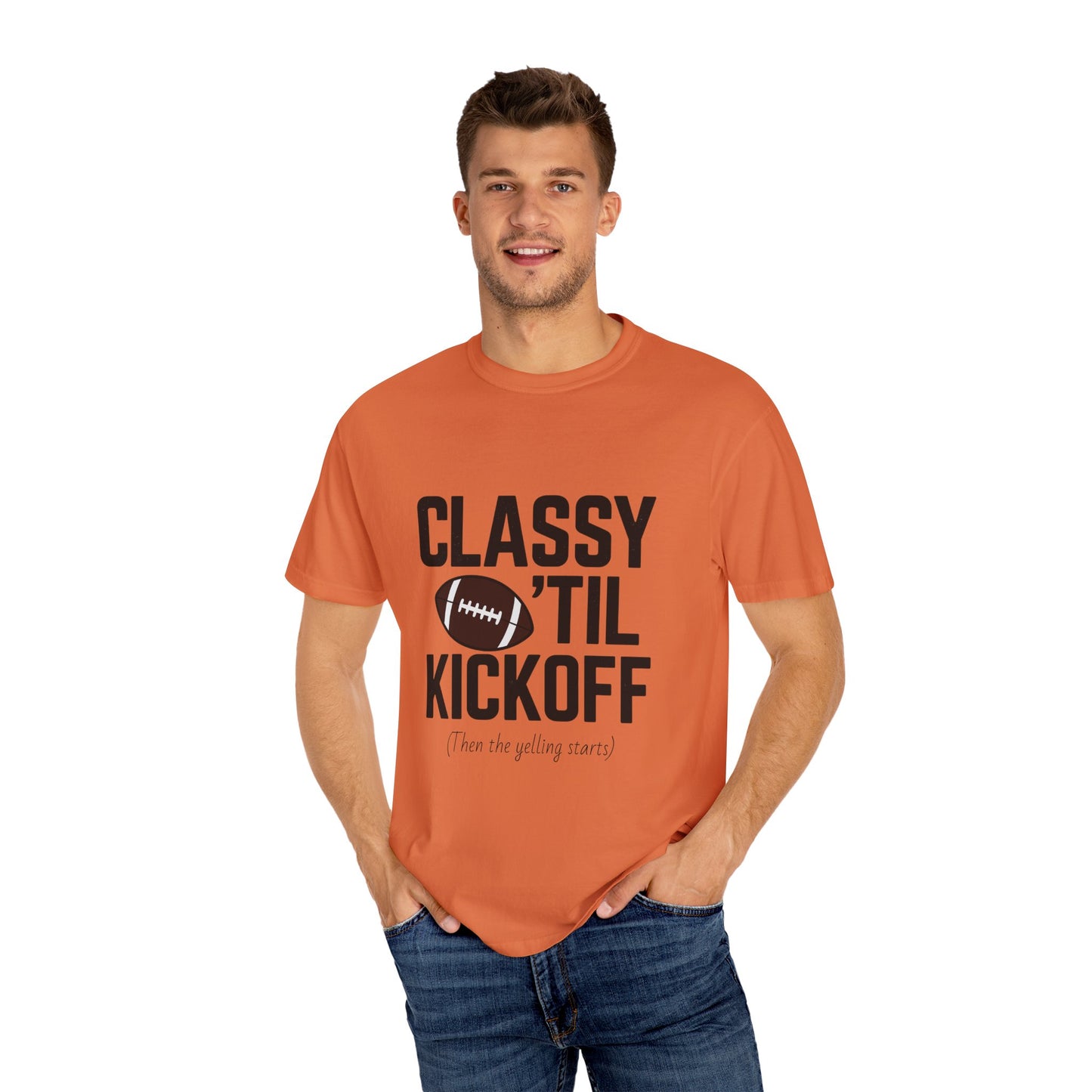 Classy Football T-Shirt | Unisex Garment-Dyed Tee for Game Day, Tailgating, Party Wear, Sports Fans, Gift Ideas