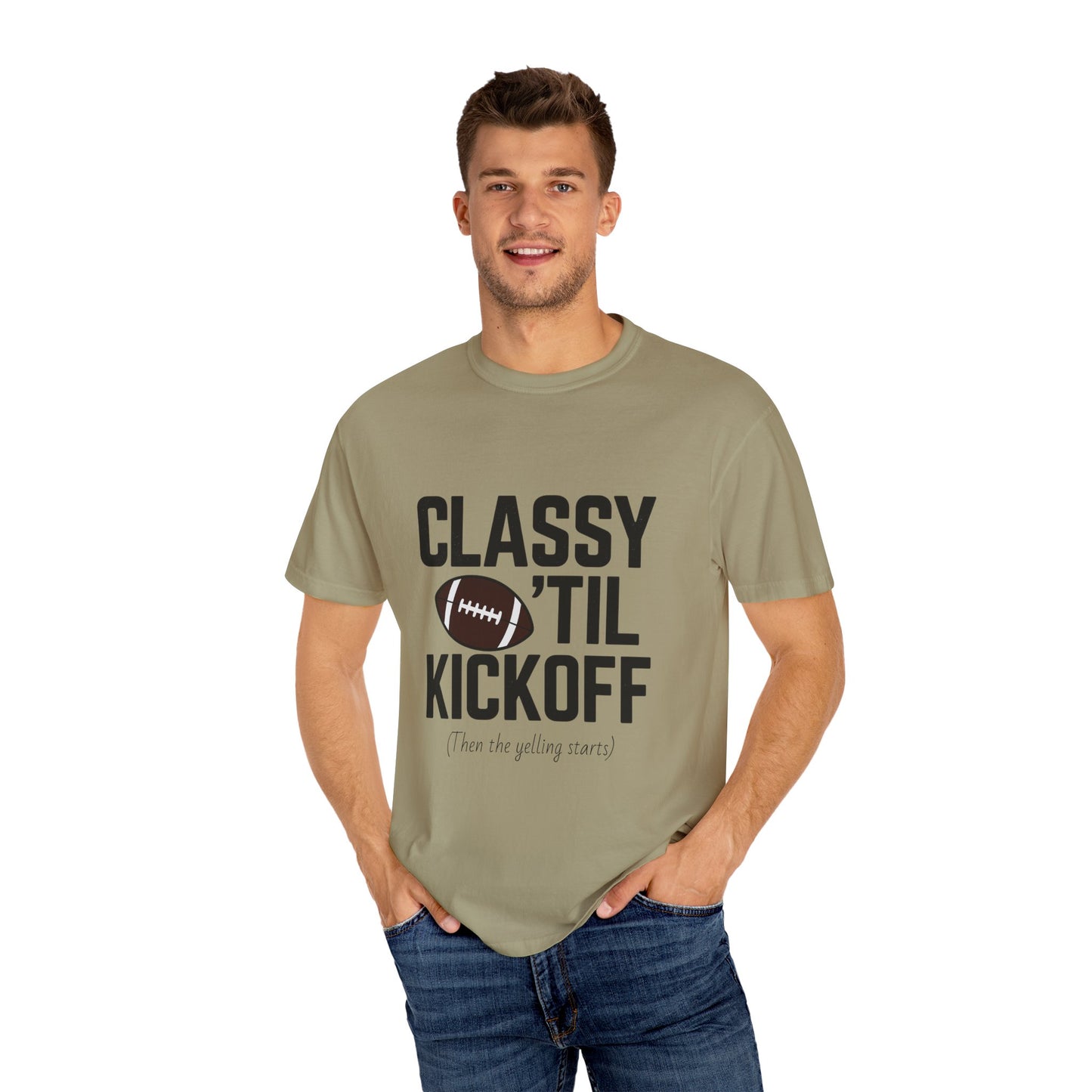 Classy Football T-Shirt | Unisex Garment-Dyed Tee for Game Day, Tailgating, Party Wear, Sports Fans, Gift Ideas