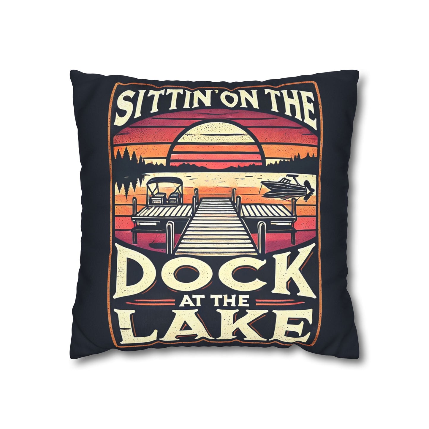 Sittin' on theDock at the Lake Faux Suede Pillowcase - Cozy Lake House Decor