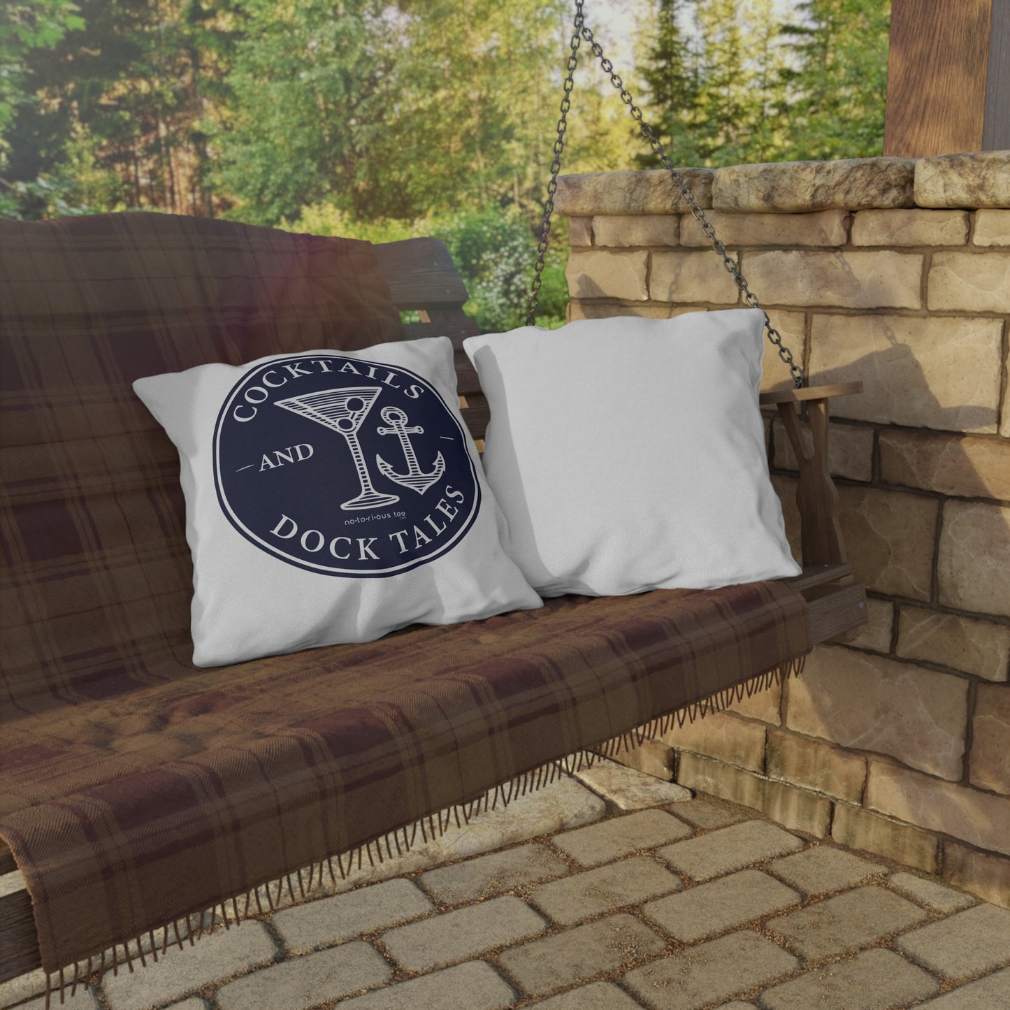 Cocktails and Dock Tales Outdoor Pillow – Nautical Decor for Beach Lovers