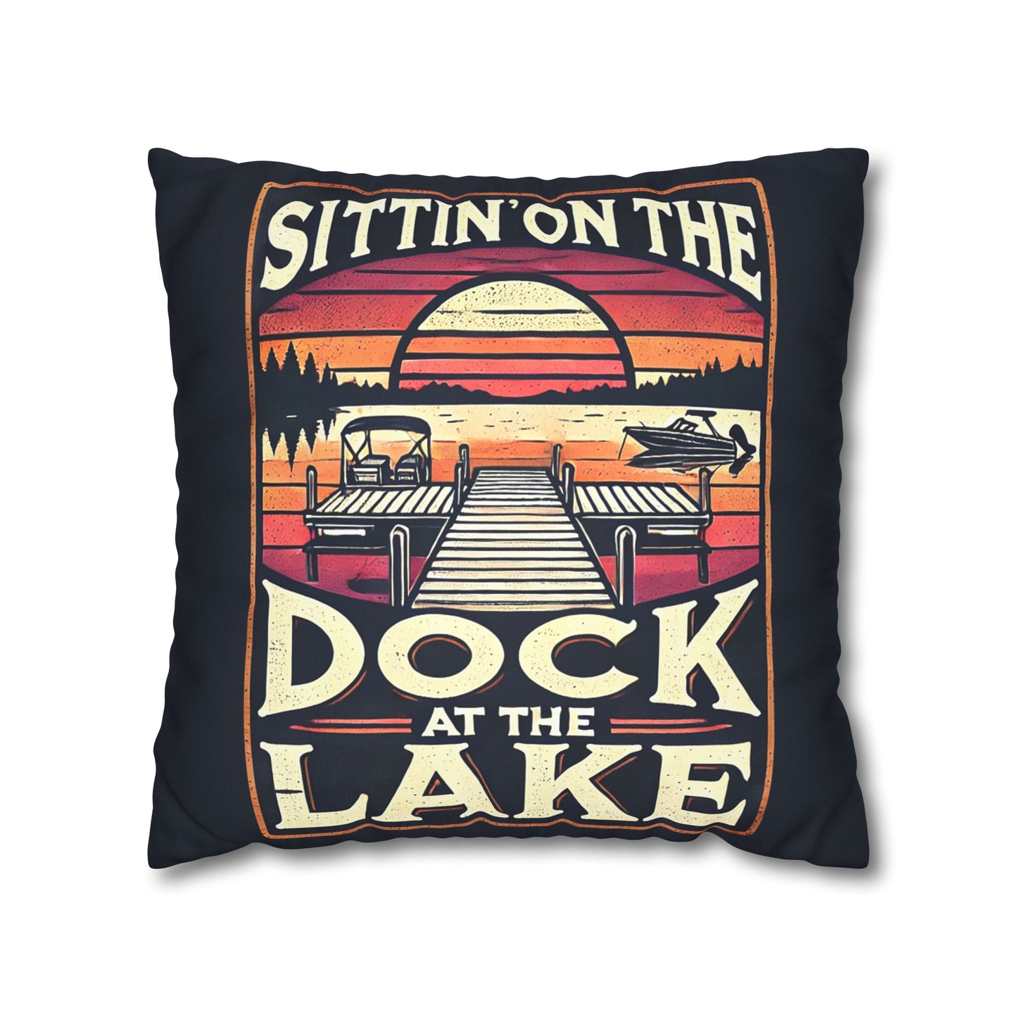 Sittin' on theDock at the Lake Faux Suede Pillowcase - Cozy Lake House Decor