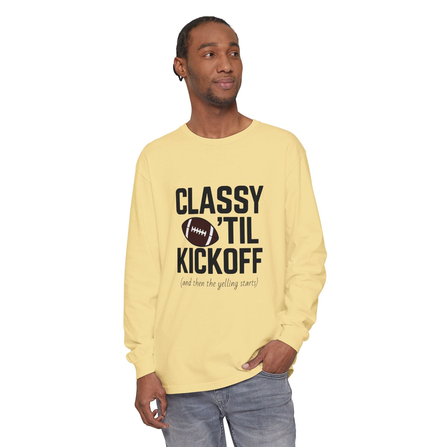 Football Themed Long Sleeve T-Shirt, Football Fan Tee, Game Day Apparel, Unisex Casual Wear, Sports Apparel, Kickoff Party Shirt