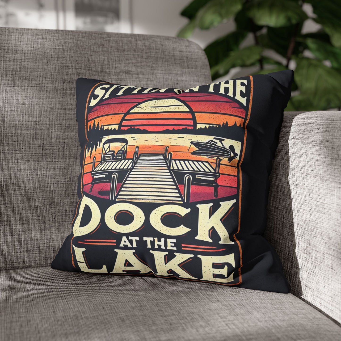 Sittin' on theDock at the Lake Faux Suede Pillowcase - Cozy Lake House Decor