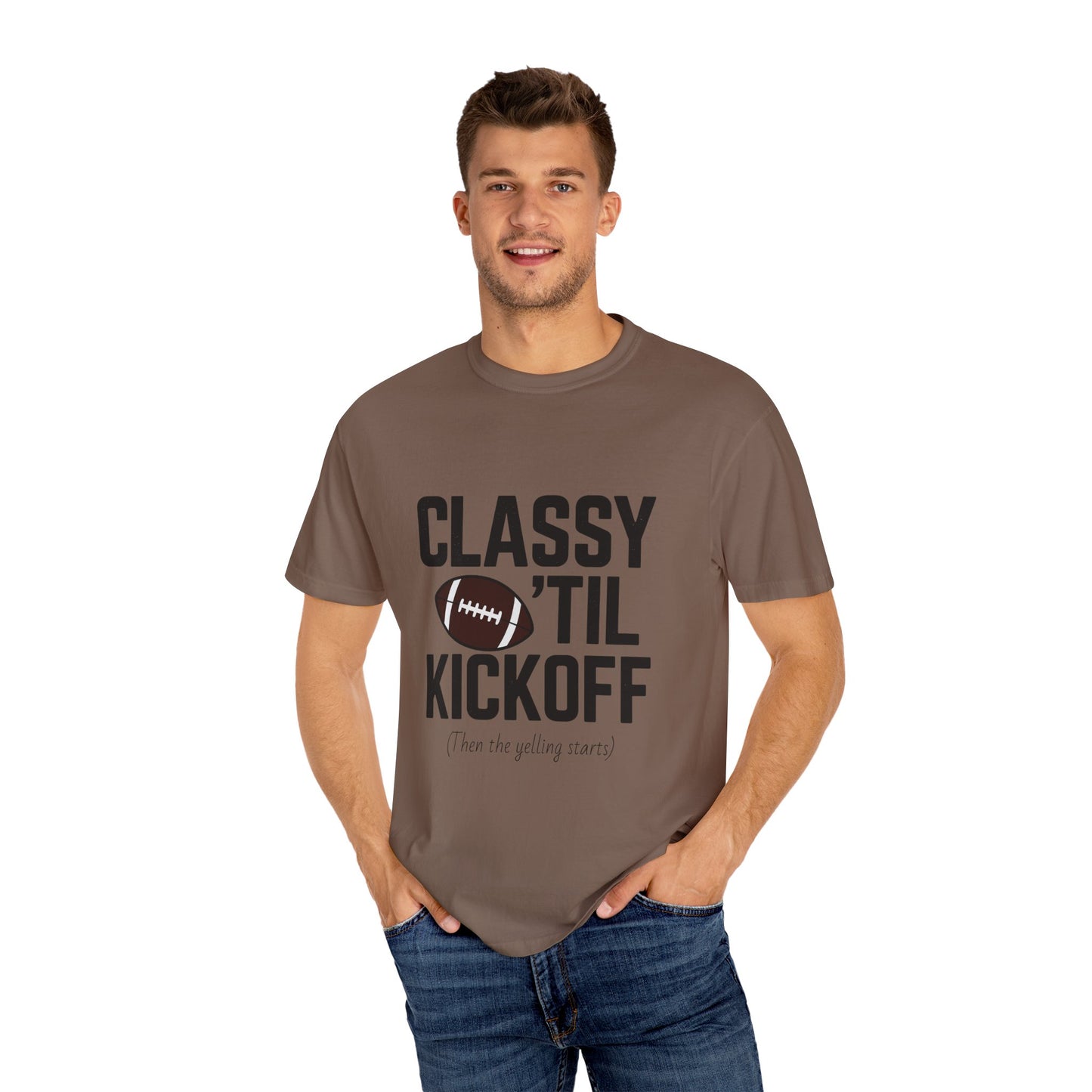 Classy Football T-Shirt | Unisex Garment-Dyed Tee for Game Day, Tailgating, Party Wear, Sports Fans, Gift Ideas