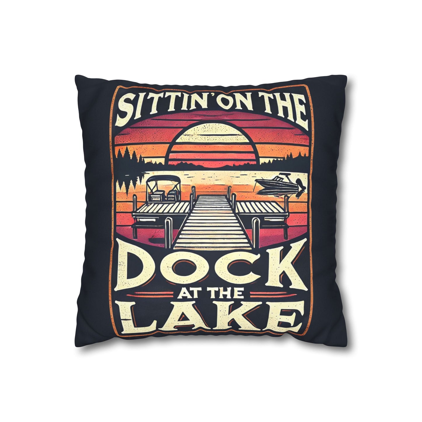 Sittin' on theDock at the Lake Faux Suede Pillowcase - Cozy Lake House Decor