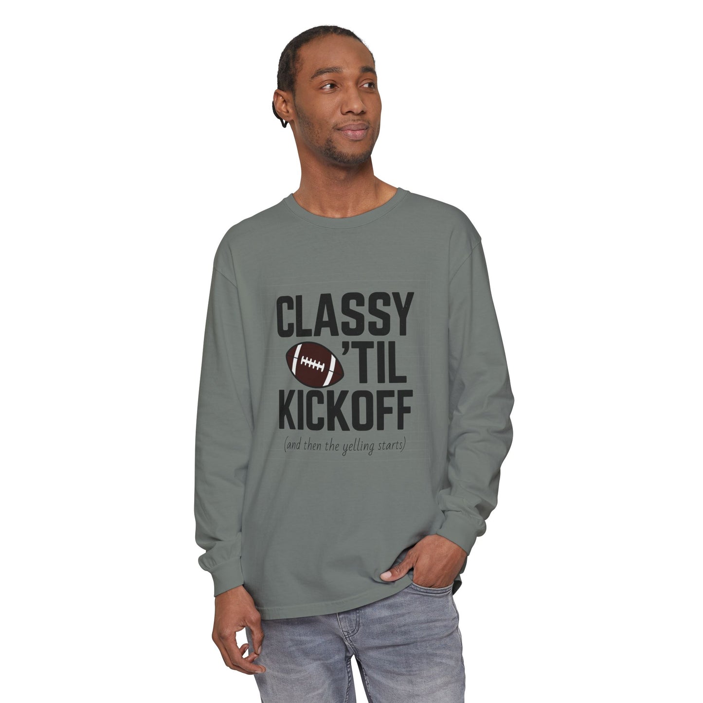 Football Themed Long Sleeve T-Shirt, Football Fan Tee, Game Day Apparel, Unisex Casual Wear, Sports Apparel, Kickoff Party Shirt