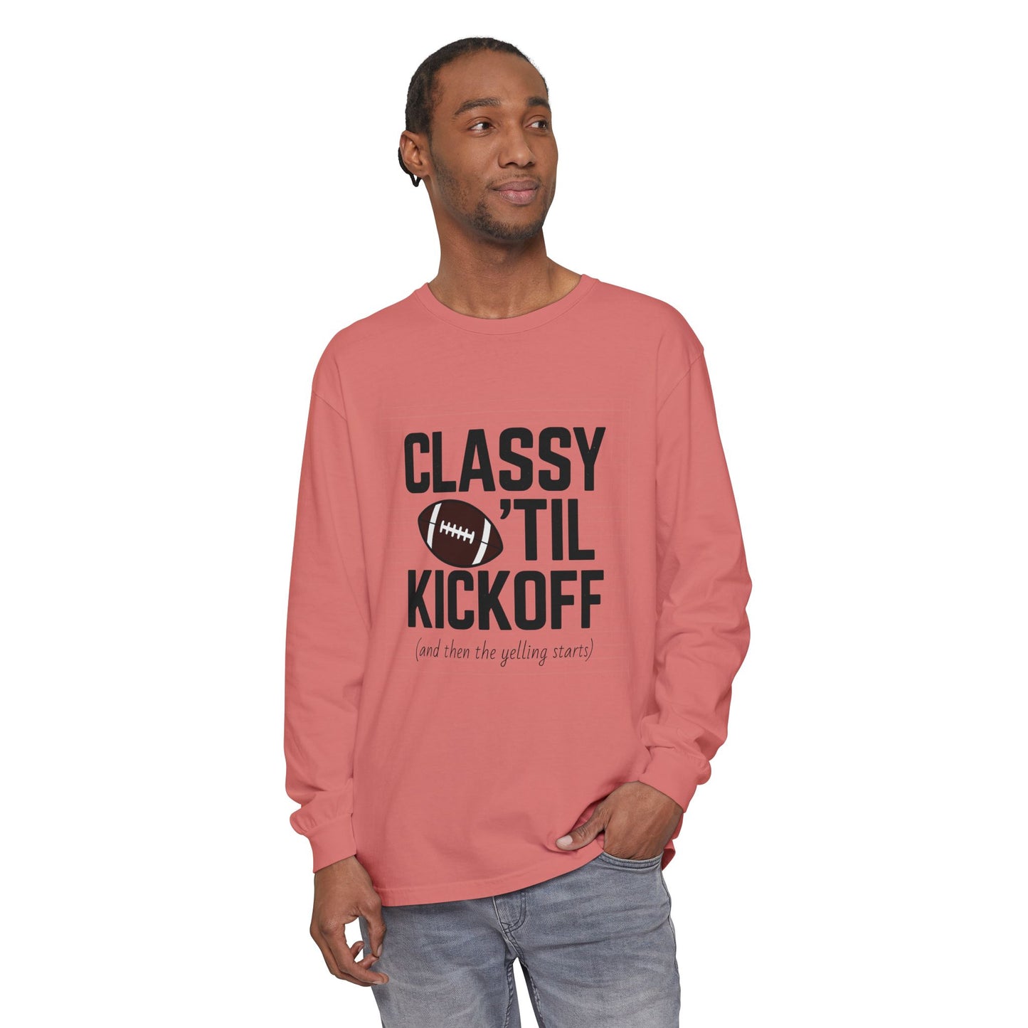 Football Themed Long Sleeve T-Shirt, Football Fan Tee, Game Day Apparel, Unisex Casual Wear, Sports Apparel, Kickoff Party Shirt