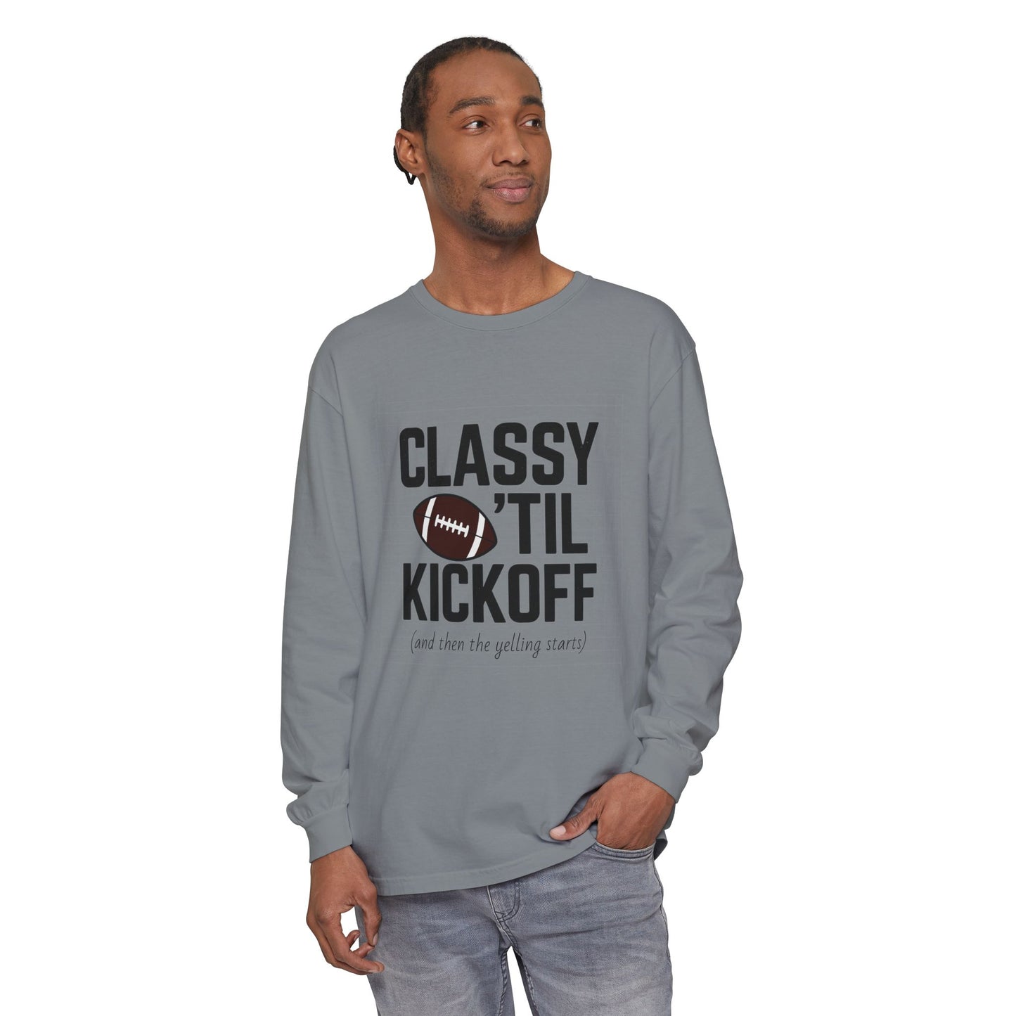Football Themed Long Sleeve T-Shirt, Football Fan Tee, Game Day Apparel, Unisex Casual Wear, Sports Apparel, Kickoff Party Shirt