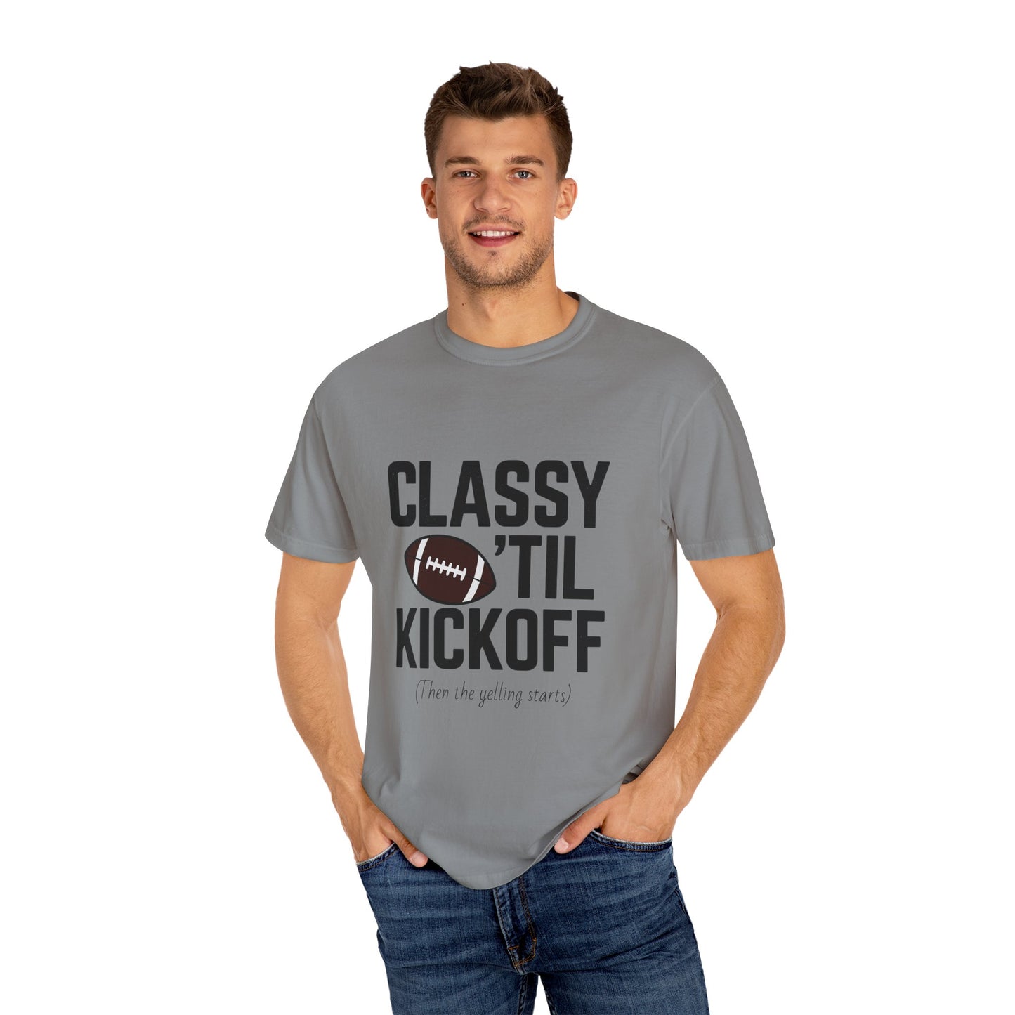 Classy Football T-Shirt | Unisex Garment-Dyed Tee for Game Day, Tailgating, Party Wear, Sports Fans, Gift Ideas
