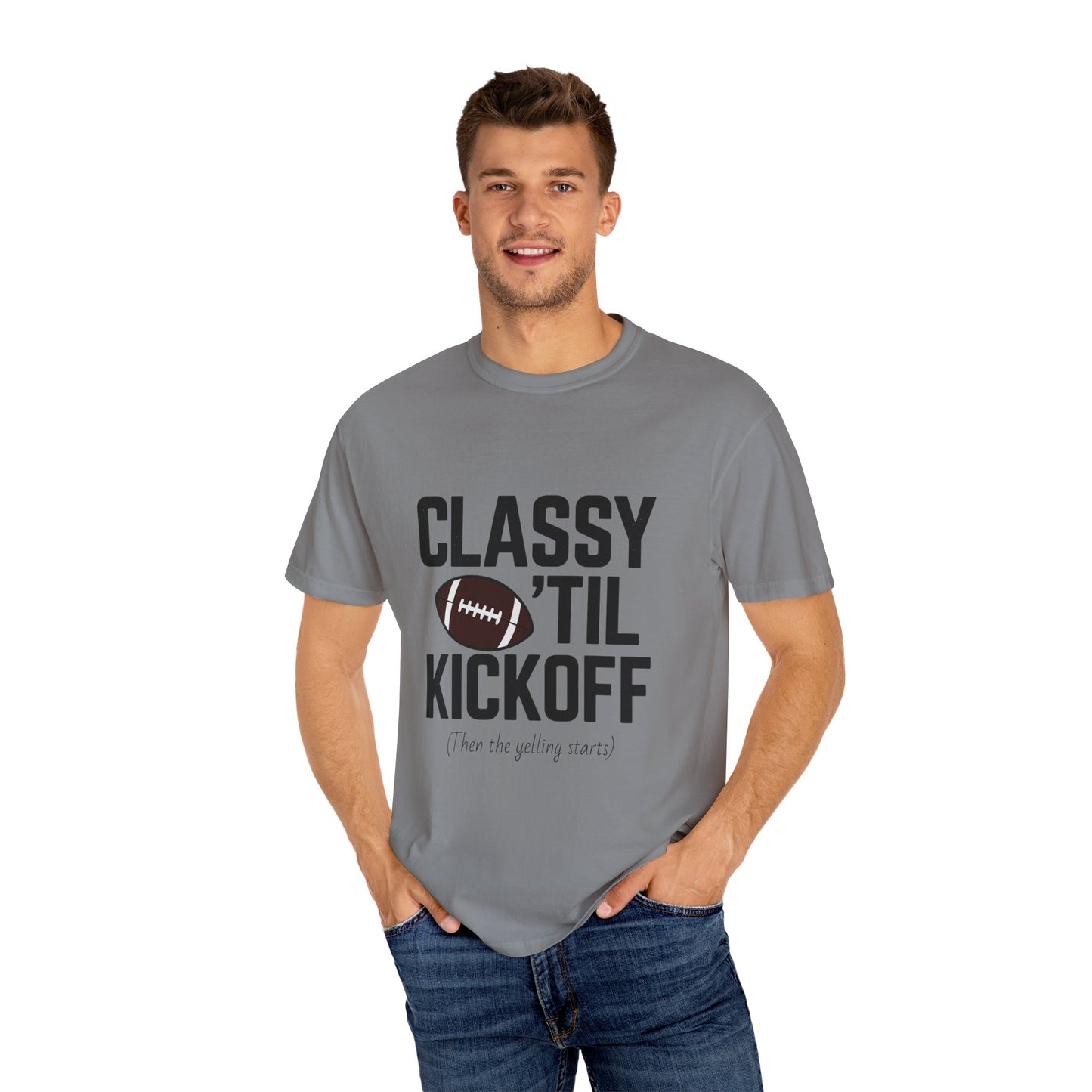 Classy Football T-Shirt | Unisex Garment-Dyed Tee for Game Day, Tailgating, Party Wear, Sports Fans, Gift Ideas