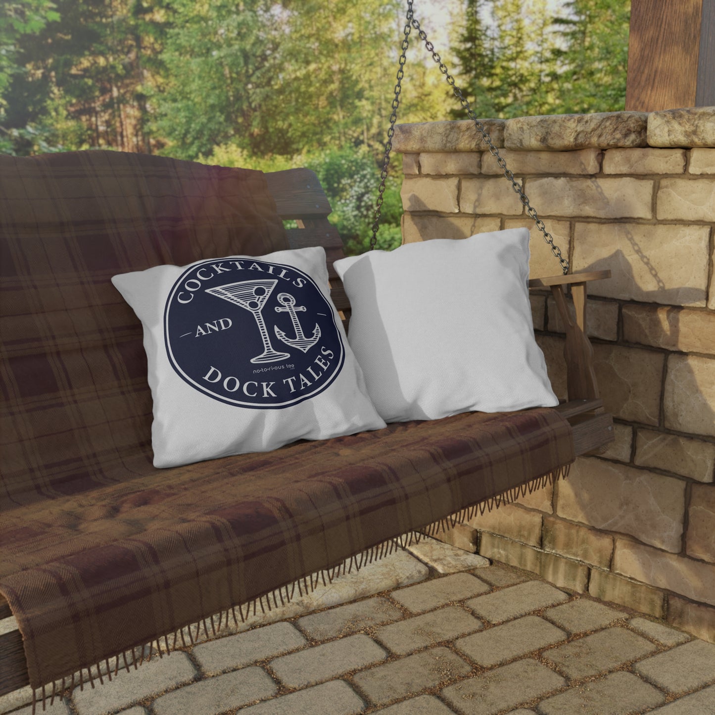 Cocktails and Dock Tales Outdoor Pillow – Nautical Decor for Beach Lovers