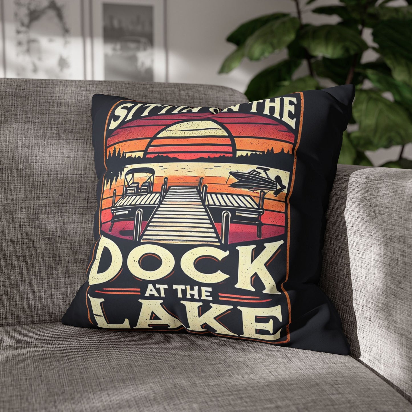 Sittin' on theDock at the Lake Faux Suede Pillowcase - Cozy Lake House Decor
