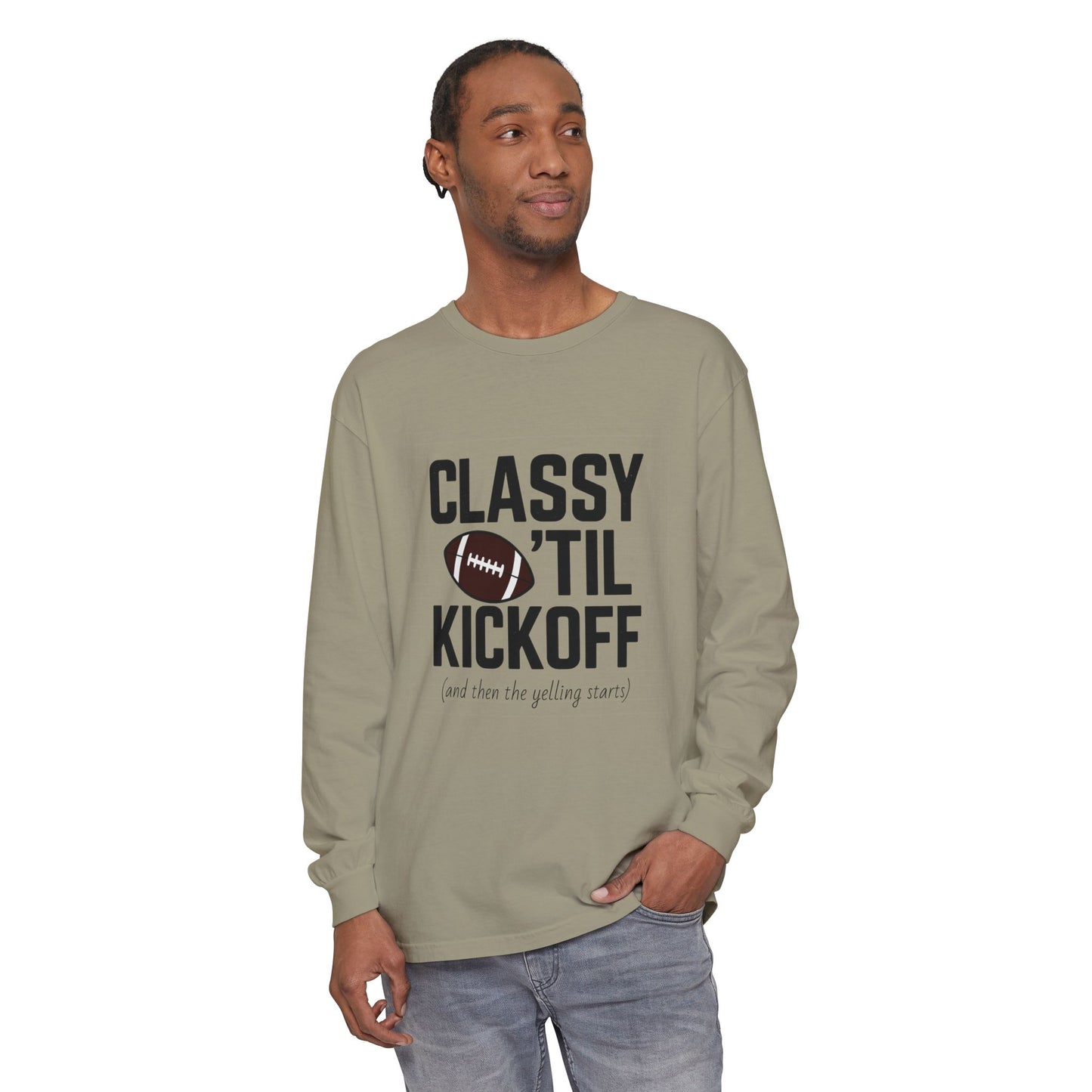 Football Themed Long Sleeve T-Shirt, Football Fan Tee, Game Day Apparel, Unisex Casual Wear, Sports Apparel, Kickoff Party Shirt