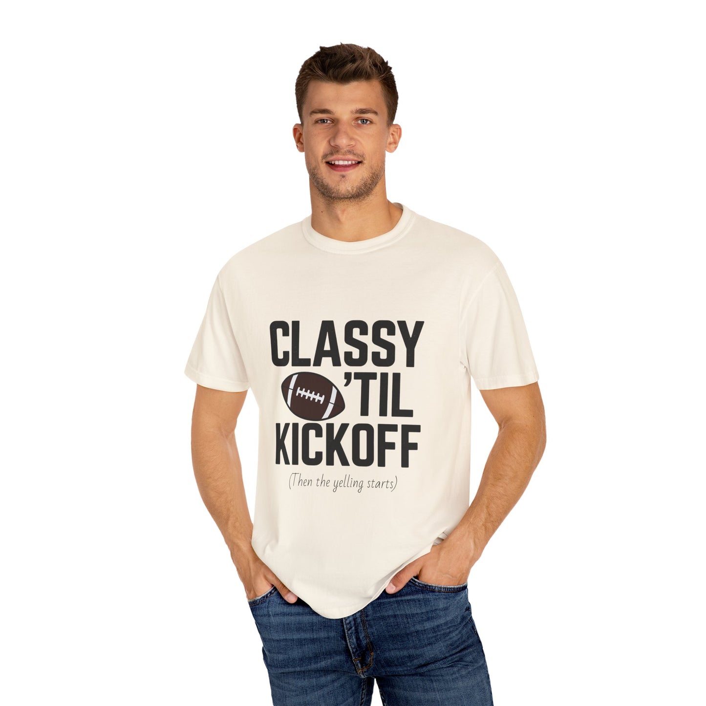 Classy Football T-Shirt | Unisex Garment-Dyed Tee for Game Day, Tailgating, Party Wear, Sports Fans, Gift Ideas