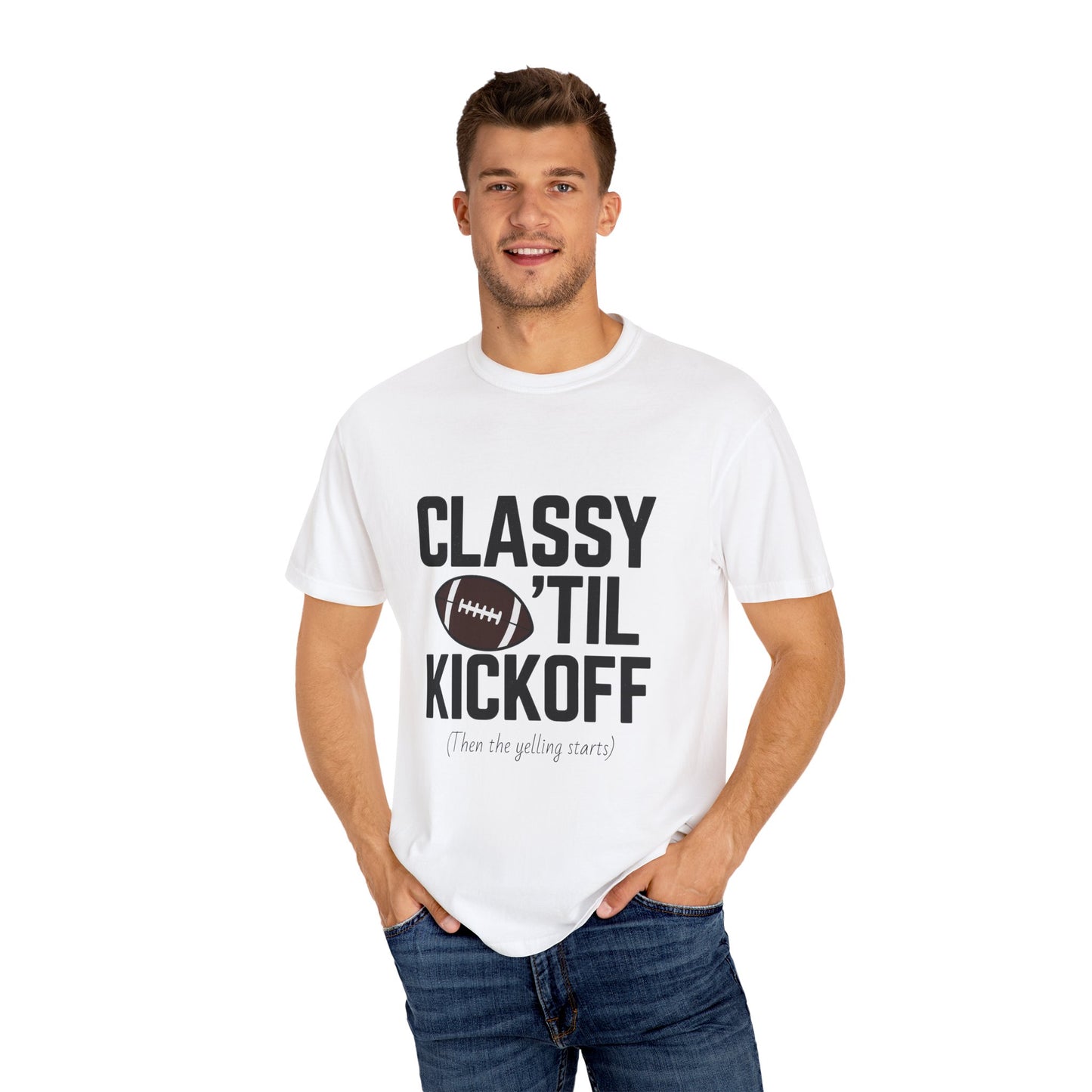 Classy Football T-Shirt | Unisex Garment-Dyed Tee for Game Day, Tailgating, Party Wear, Sports Fans, Gift Ideas