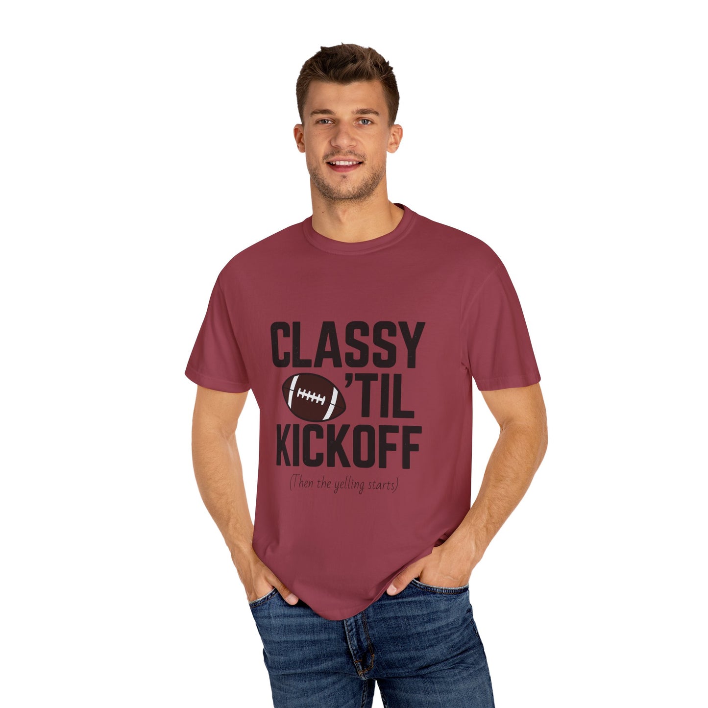Classy Football T-Shirt | Unisex Garment-Dyed Tee for Game Day, Tailgating, Party Wear, Sports Fans, Gift Ideas