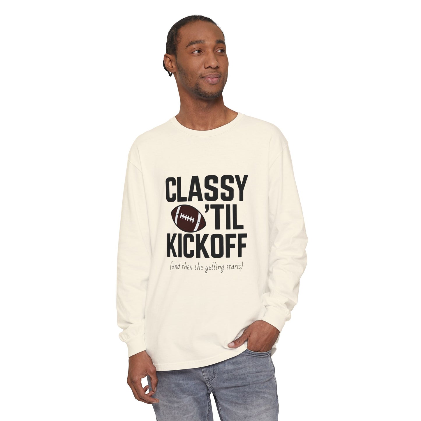 Football Themed Long Sleeve T-Shirt, Football Fan Tee, Game Day Apparel, Unisex Casual Wear, Sports Apparel, Kickoff Party Shirt