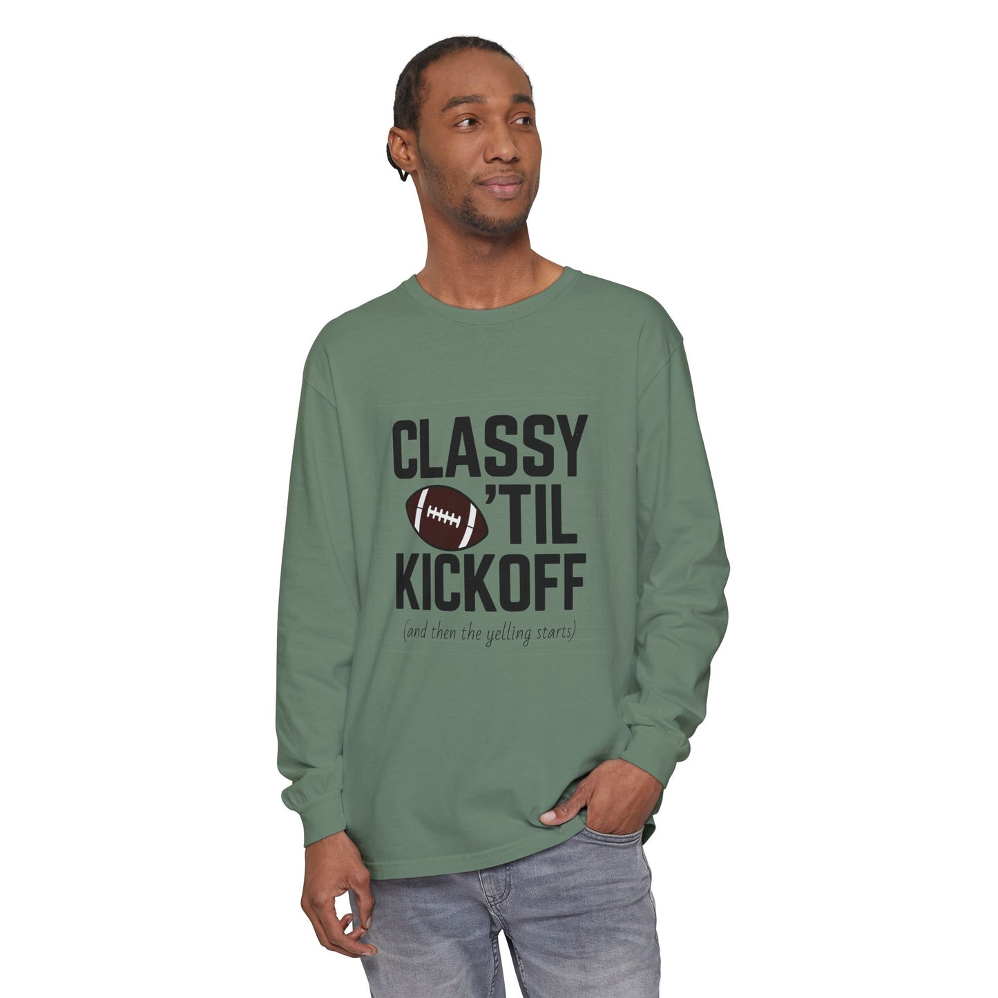Football Themed Long Sleeve T-Shirt, Football Fan Tee, Game Day Apparel, Unisex Casual Wear, Sports Apparel, Kickoff Party Shirt
