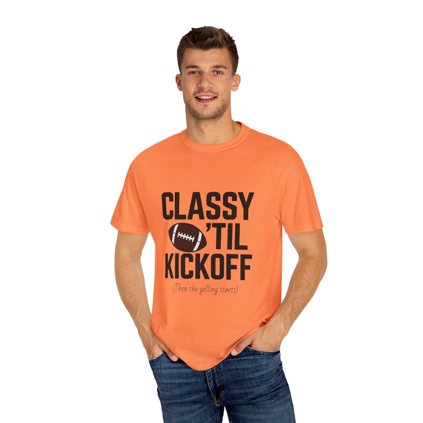 Classy Football T-Shirt | Unisex Garment-Dyed Tee for Game Day, Tailgating, Party Wear, Sports Fans, Gift Ideas