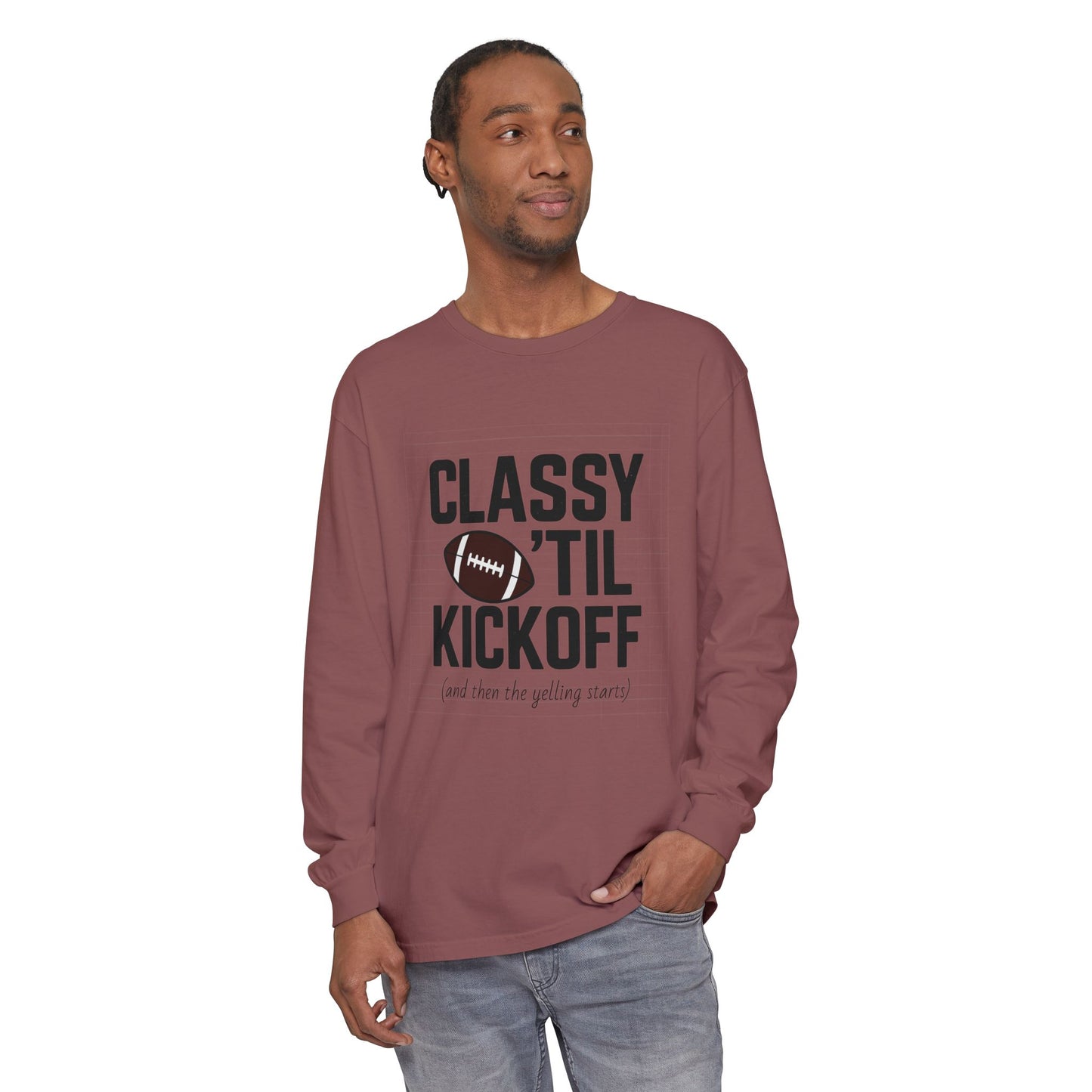 Football Themed Long Sleeve T-Shirt, Football Fan Tee, Game Day Apparel, Unisex Casual Wear, Sports Apparel, Kickoff Party Shirt
