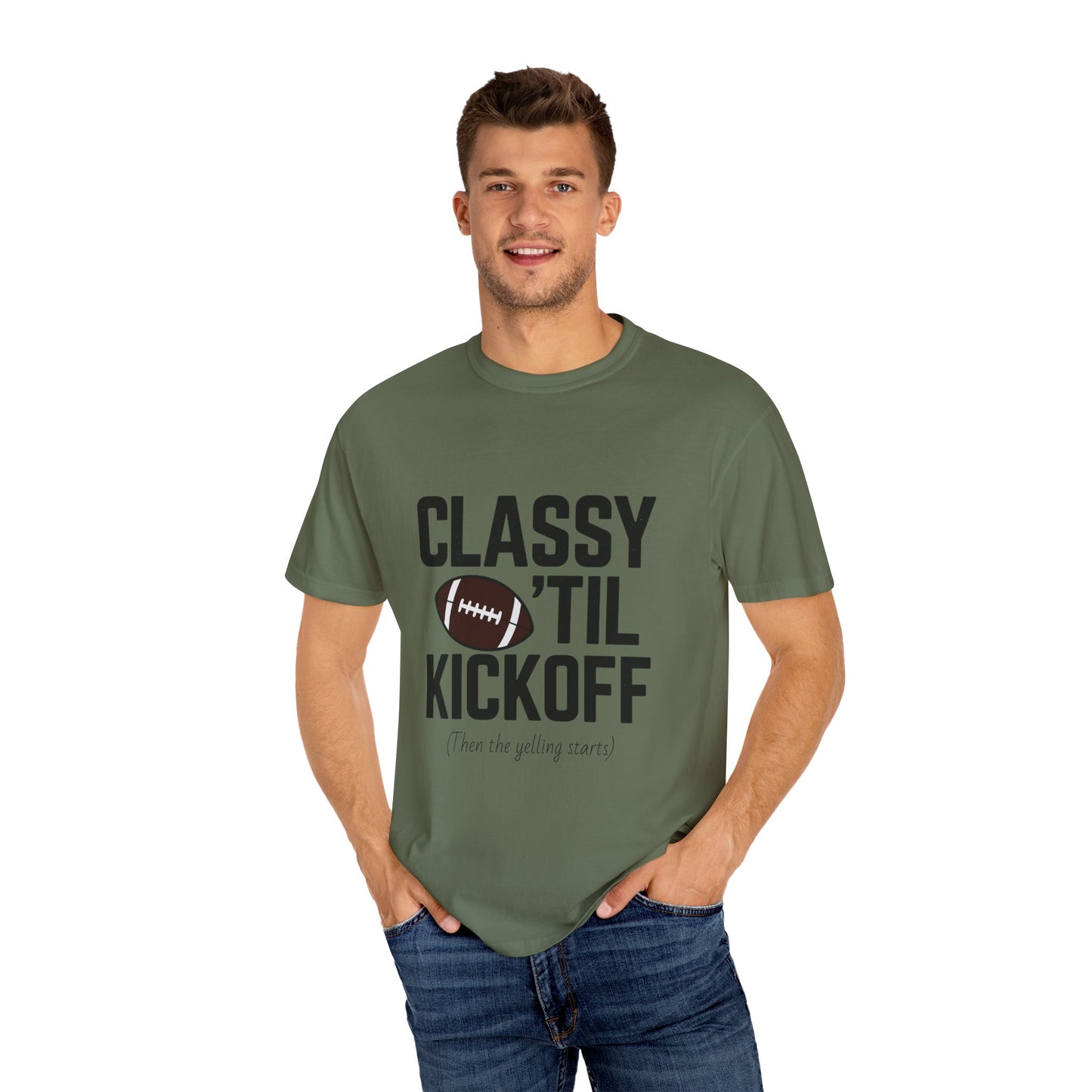 Classy Football T-Shirt | Unisex Garment-Dyed Tee for Game Day, Tailgating, Party Wear, Sports Fans, Gift Ideas