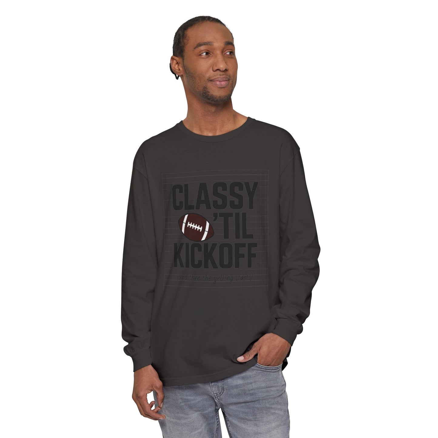 Football Themed Long Sleeve T-Shirt, Football Fan Tee, Game Day Apparel, Unisex Casual Wear, Sports Apparel, Kickoff Party Shirt