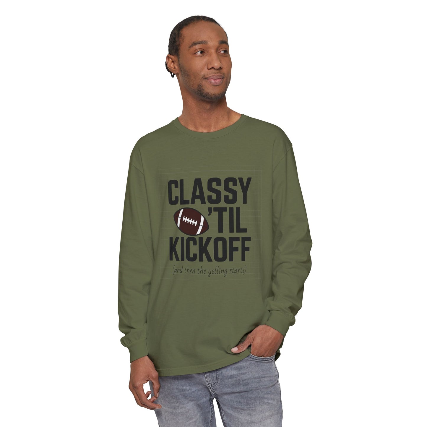 Football Themed Long Sleeve T-Shirt, Football Fan Tee, Game Day Apparel, Unisex Casual Wear, Sports Apparel, Kickoff Party Shirt