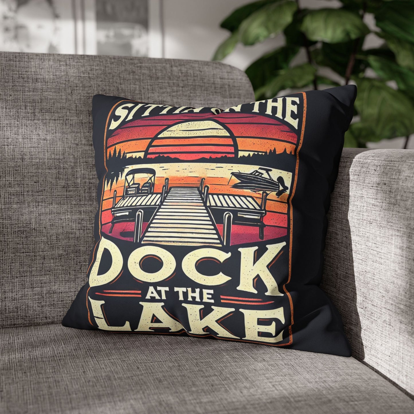 Sittin' on theDock at the Lake Faux Suede Pillowcase - Cozy Lake House Decor