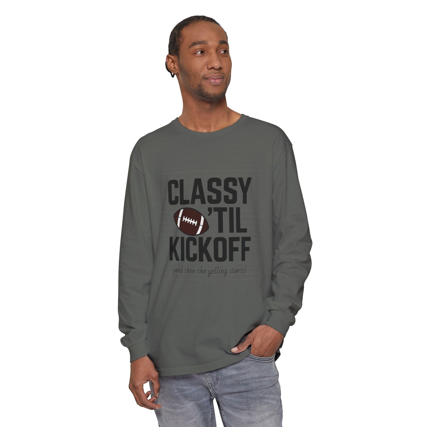 Football Themed Long Sleeve T-Shirt, Football Fan Tee, Game Day Apparel, Unisex Casual Wear, Sports Apparel, Kickoff Party Shirt