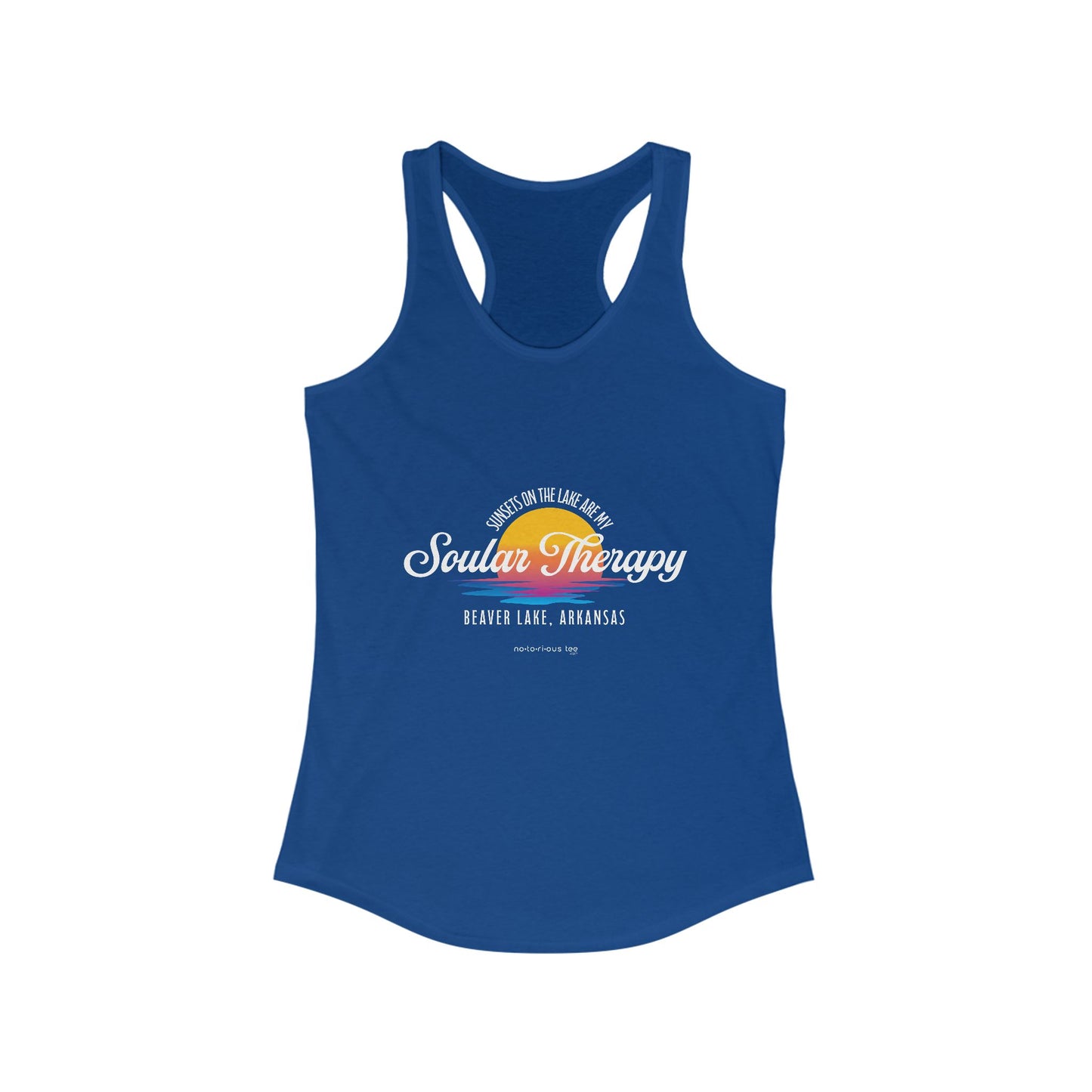 Notorious Tee - Sunsets on the Lake Soular Therapy Flowy Racerback Tank Women's