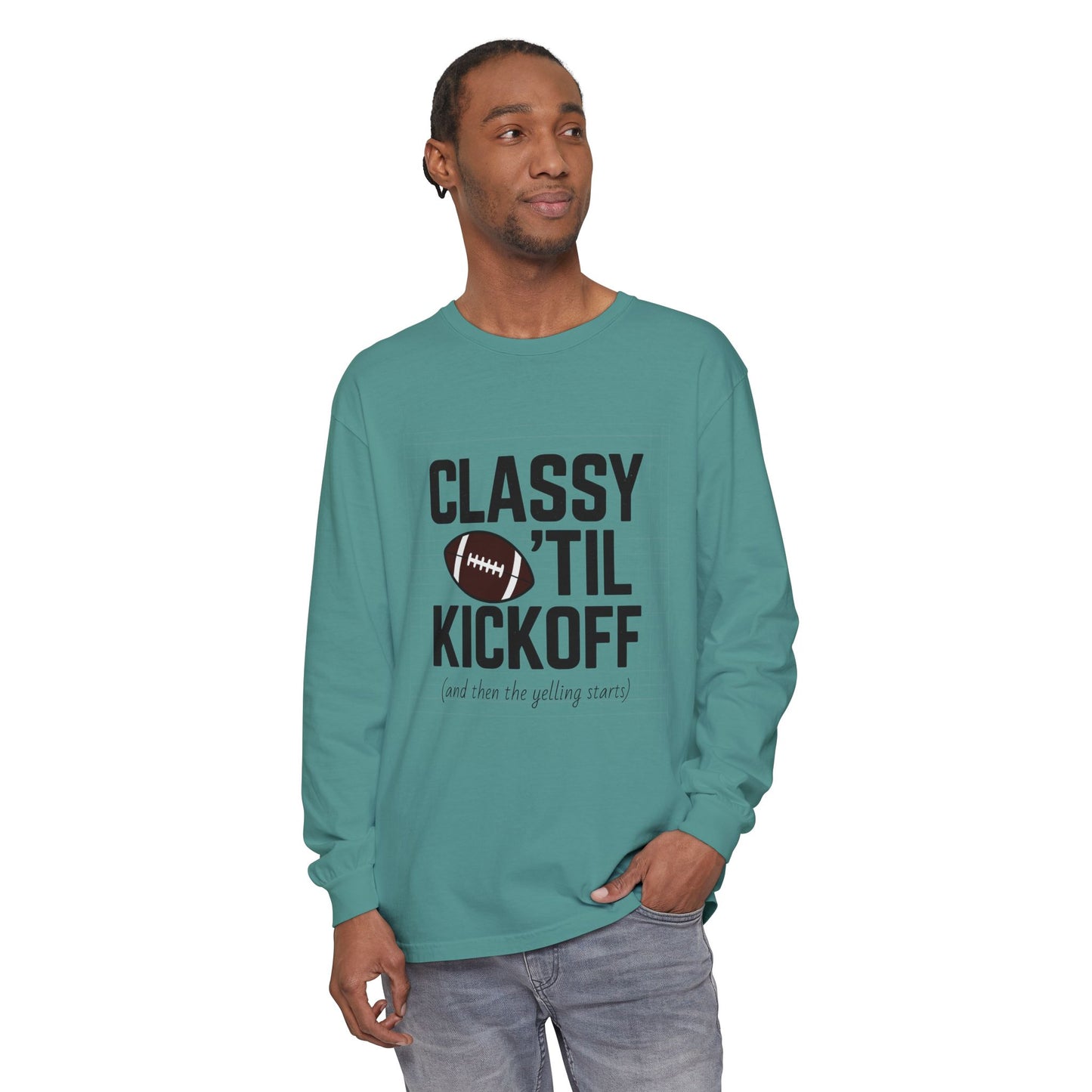 Football Themed Long Sleeve T-Shirt, Football Fan Tee, Game Day Apparel, Unisex Casual Wear, Sports Apparel, Kickoff Party Shirt