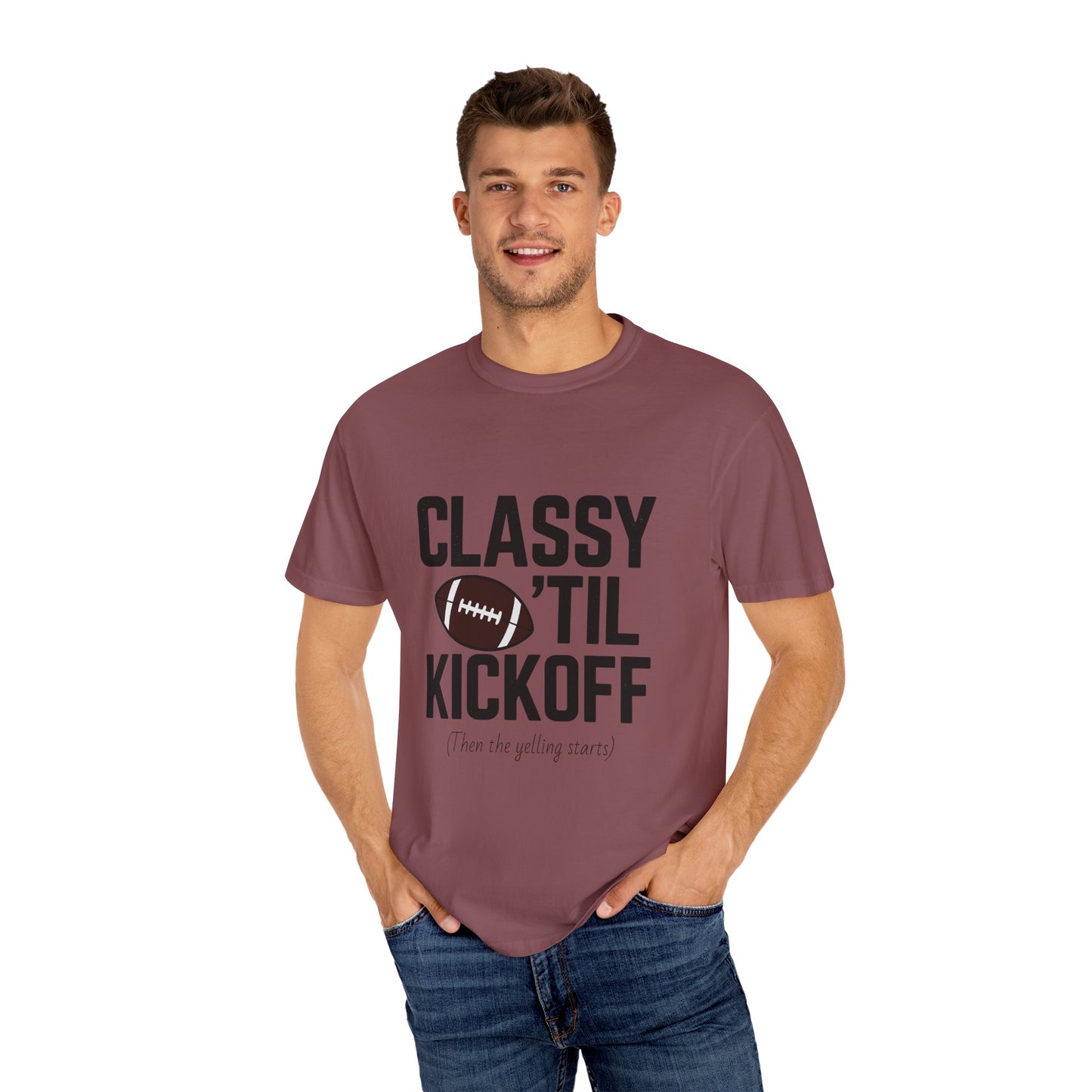 Classy Football T-Shirt | Unisex Garment-Dyed Tee for Game Day, Tailgating, Party Wear, Sports Fans, Gift Ideas