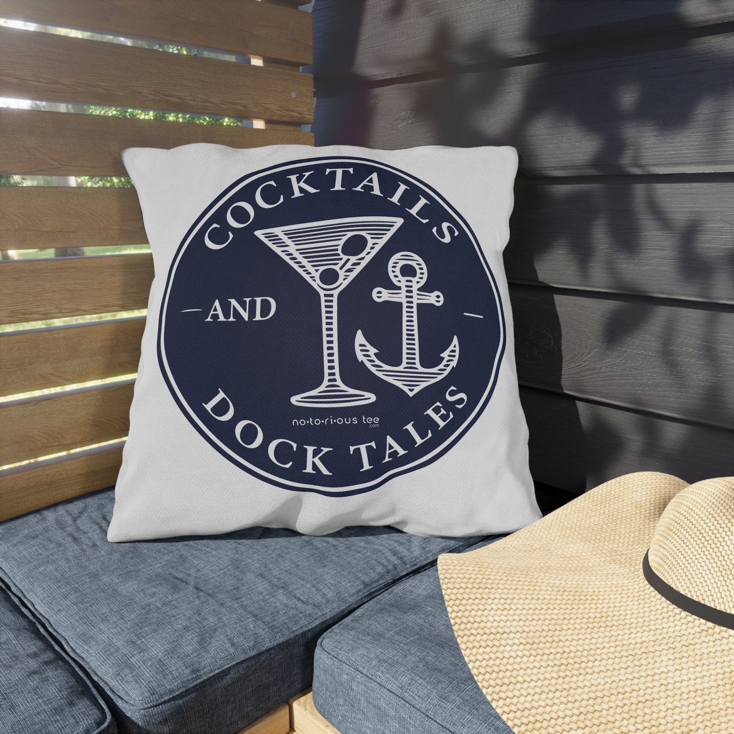 Cocktails and Dock Tales Outdoor Pillow – Nautical Decor for Beach Lovers