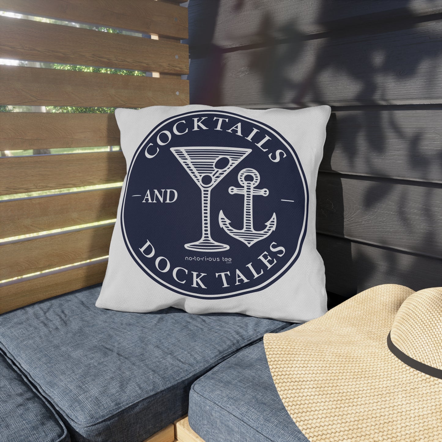 Cocktails and Dock Tales Outdoor Pillow – Nautical Decor for Beach Lovers