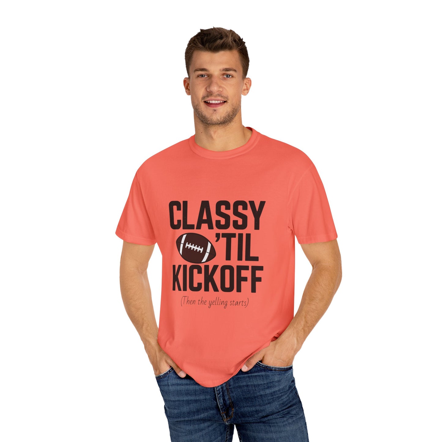 Classy Football T-Shirt | Unisex Garment-Dyed Tee for Game Day, Tailgating, Party Wear, Sports Fans, Gift Ideas