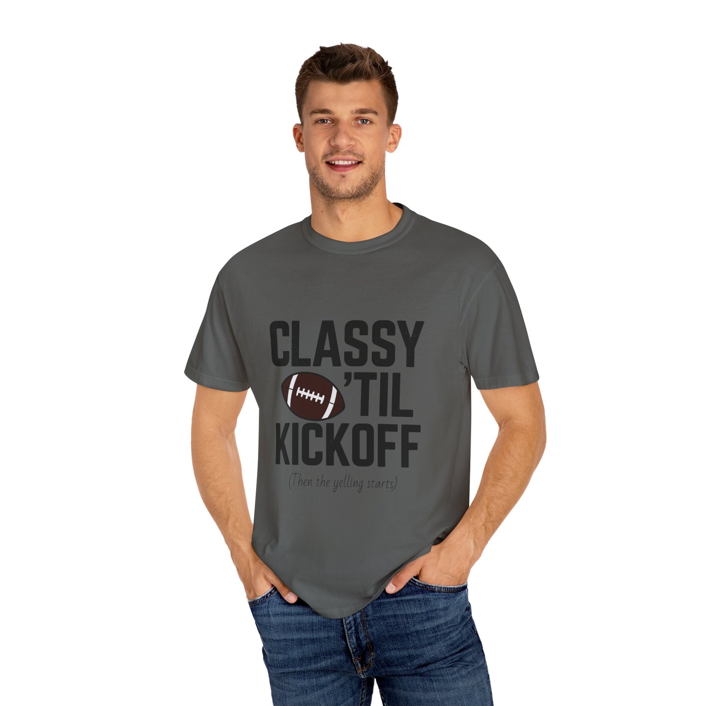 Classy Football T-Shirt | Unisex Garment-Dyed Tee for Game Day, Tailgating, Party Wear, Sports Fans, Gift Ideas