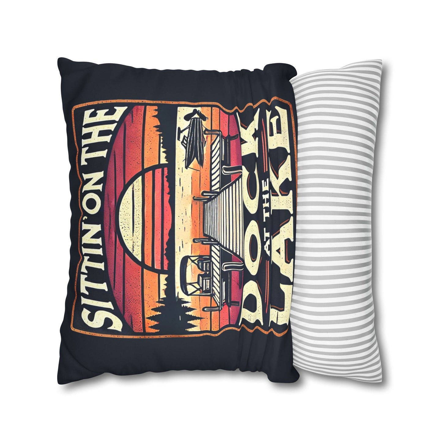 Sittin' on theDock at the Lake Faux Suede Pillowcase - Cozy Lake House Decor