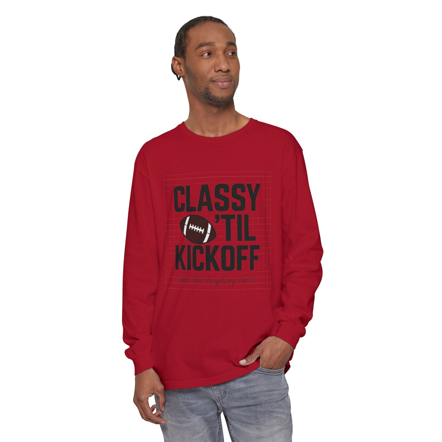 Football Themed Long Sleeve T-Shirt, Football Fan Tee, Game Day Apparel, Unisex Casual Wear, Sports Apparel, Kickoff Party Shirt
