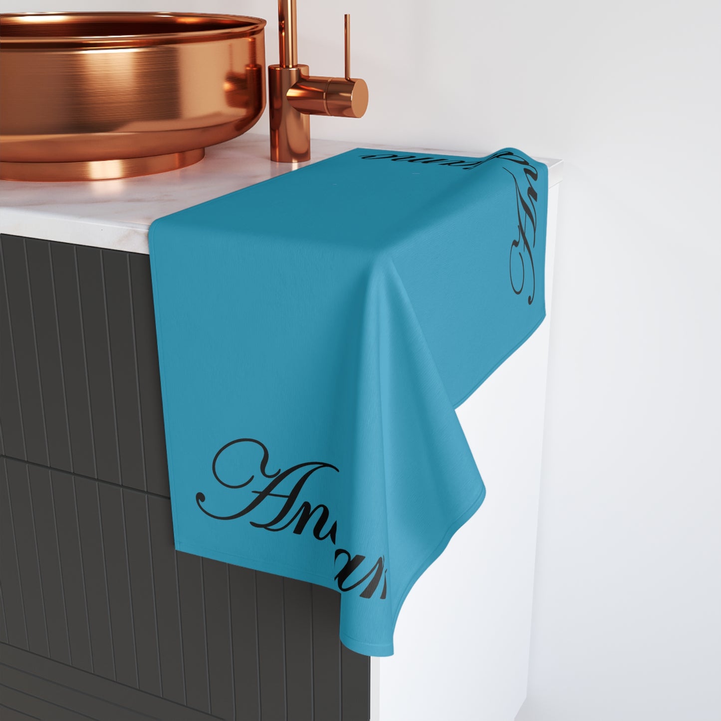 ANDIAMO Teal Luxury Yacht Hand Towel - Nautical Decor, end print, Beach House Gift, Marine-Themed Accessory, Sailing Enthusiast Towel, Coastal Home Essentials