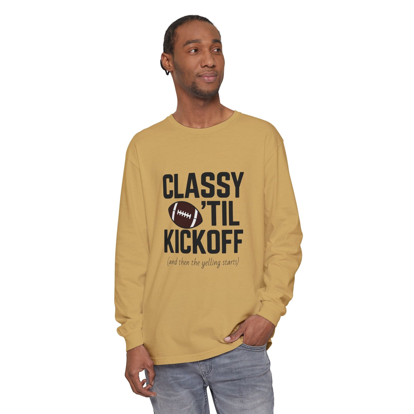 Football Themed Long Sleeve T-Shirt, Football Fan Tee, Game Day Apparel, Unisex Casual Wear, Sports Apparel, Kickoff Party Shirt