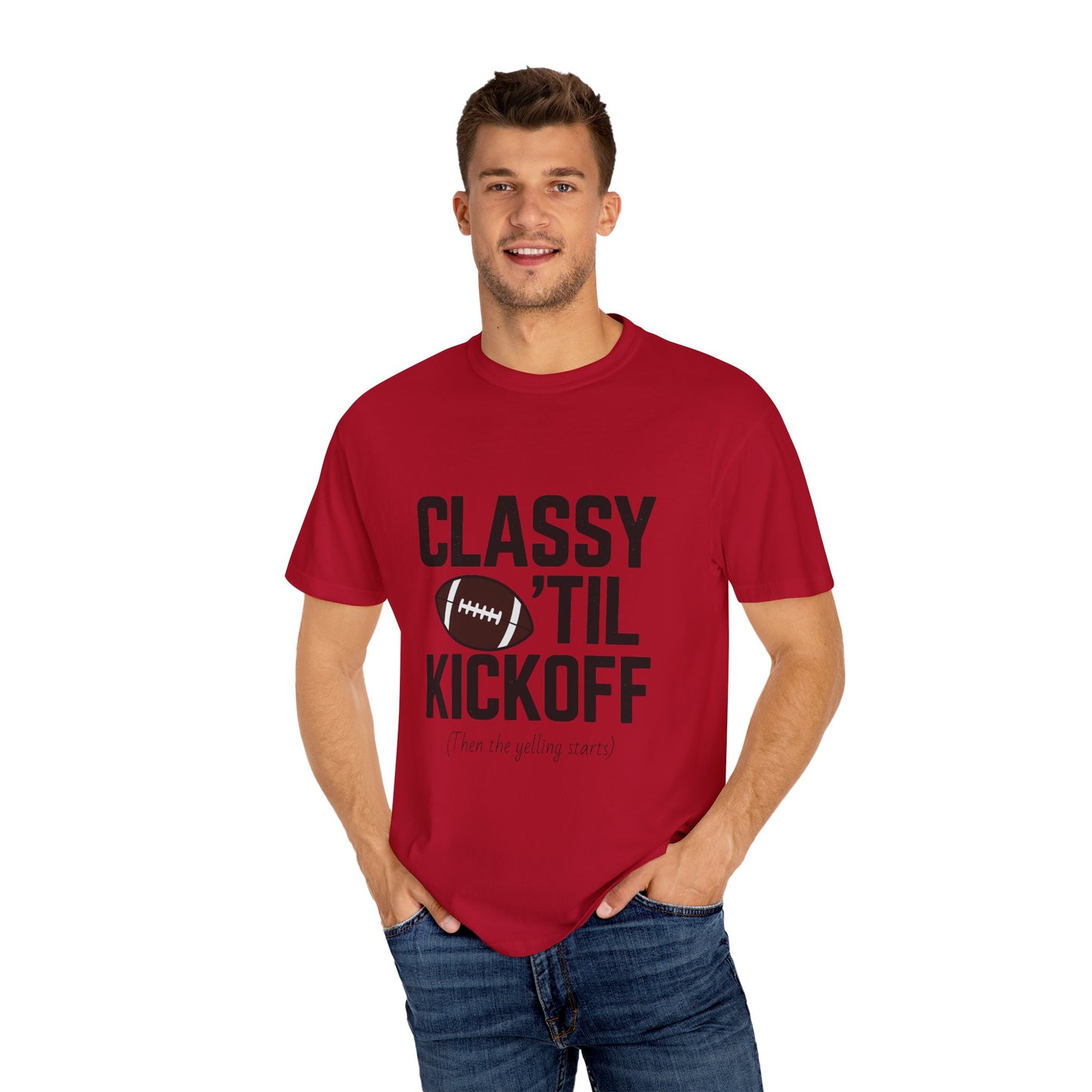 Classy Football T-Shirt | Unisex Garment-Dyed Tee for Game Day, Tailgating, Party Wear, Sports Fans, Gift Ideas