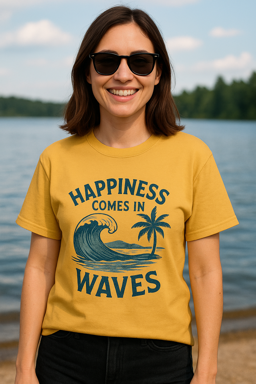 Notorious Tee Beach Waves Shirt – Happiness Comes in Waves | Unisex Premium Lake T-Shirt