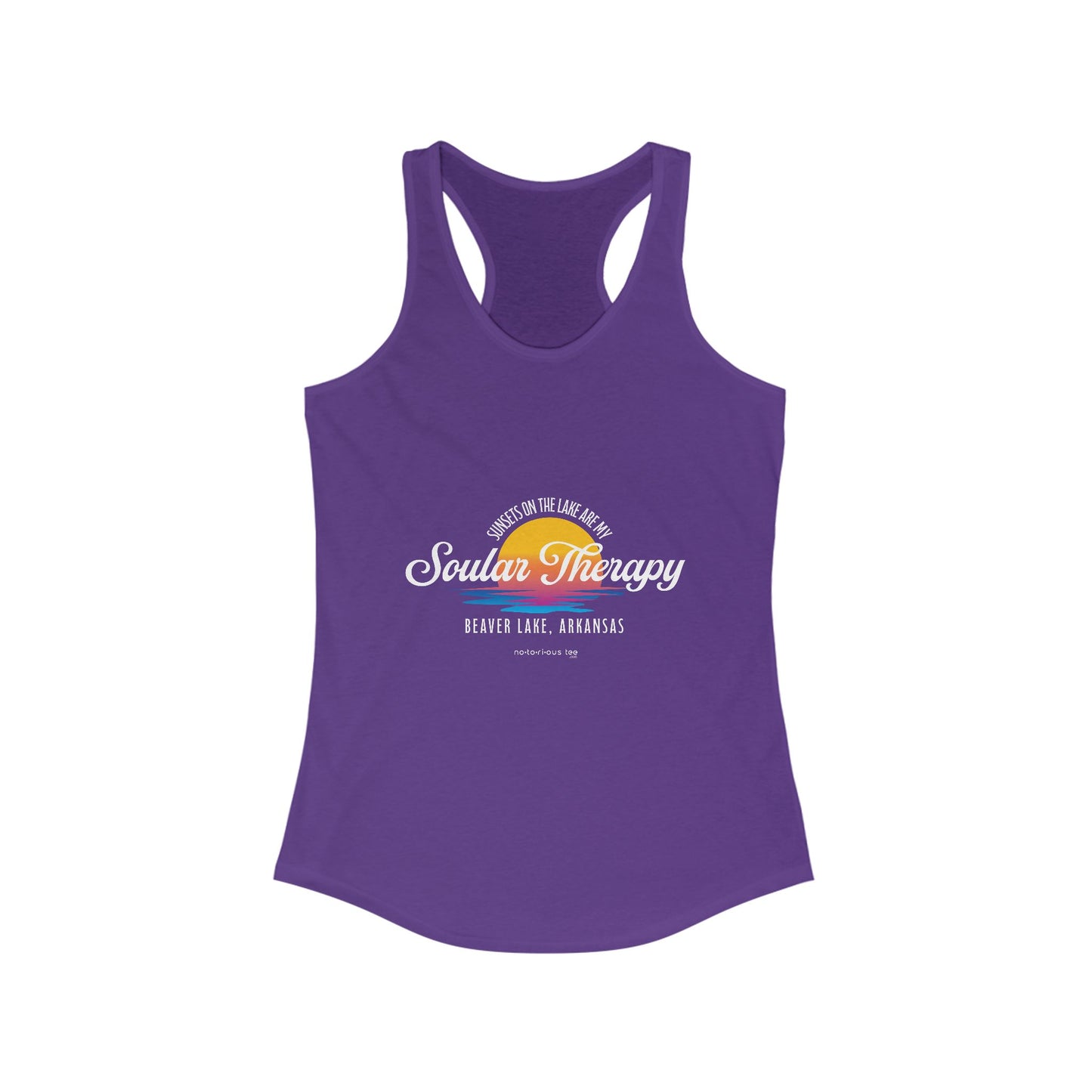 Notorious Tee - Sunsets on the Lake Soular Therapy Flowy Racerback Tank Women's