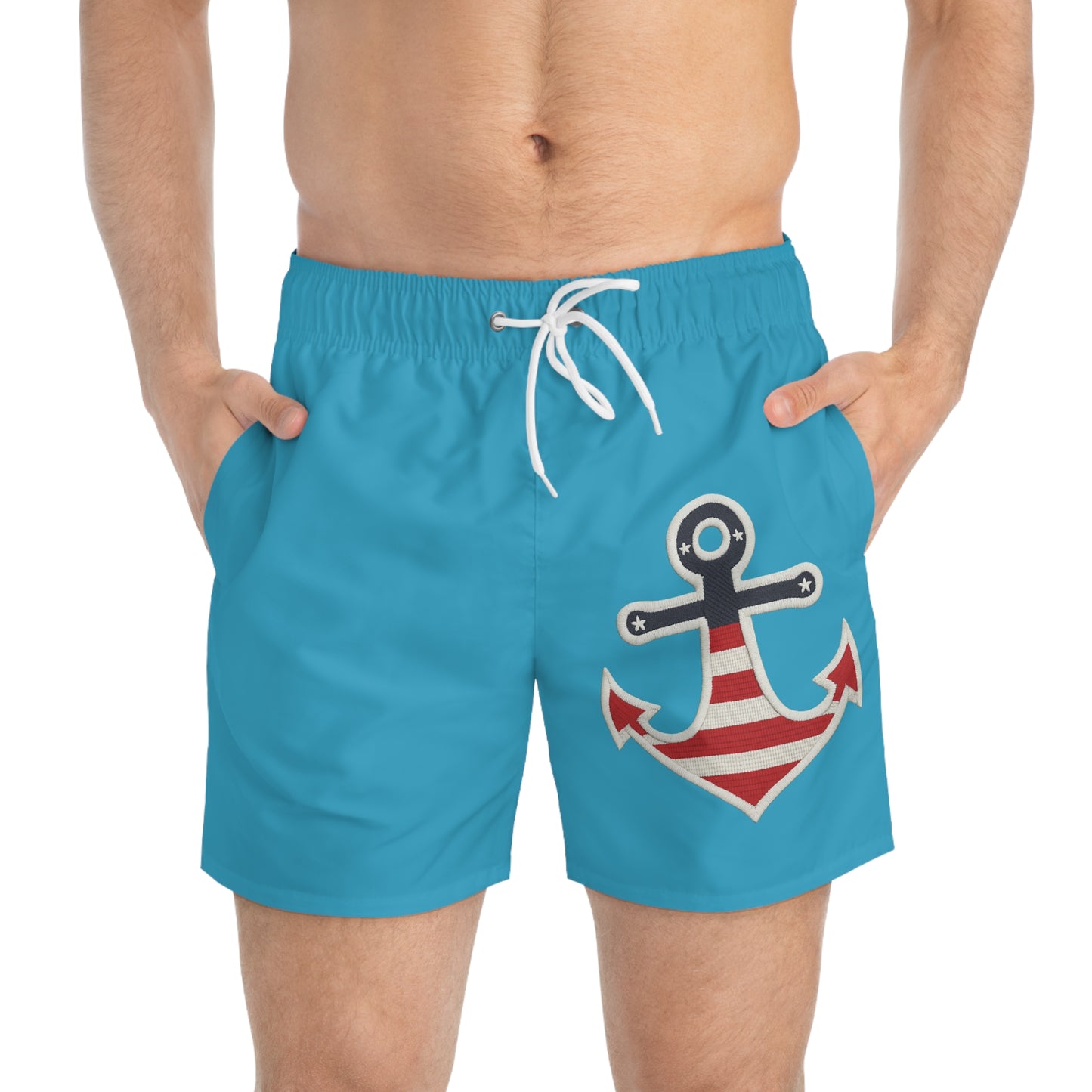 Anchor Print Swim Trunks, Beach Shorts, Summer Swimwear, Nautical Trunks, Vacation Apparel, Pool Party Gear