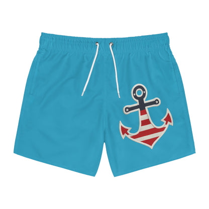 Anchor Print Swim Trunks, Beach Shorts, Summer Swimwear, Nautical Trunks, Vacation Apparel, Pool Party Gear