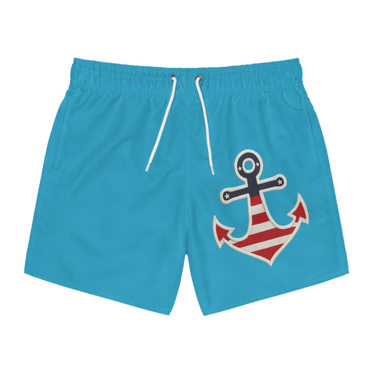 Anchor Print Swim Trunks, Beach Shorts, Summer Swimwear, Nautical Trunks, Vacation Apparel, Pool Party Gear