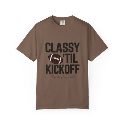 Classy Football T-Shirt | Unisex Garment-Dyed Tee for Game Day, Tailgating, Party Wear, Sports Fans, Gift Ideas