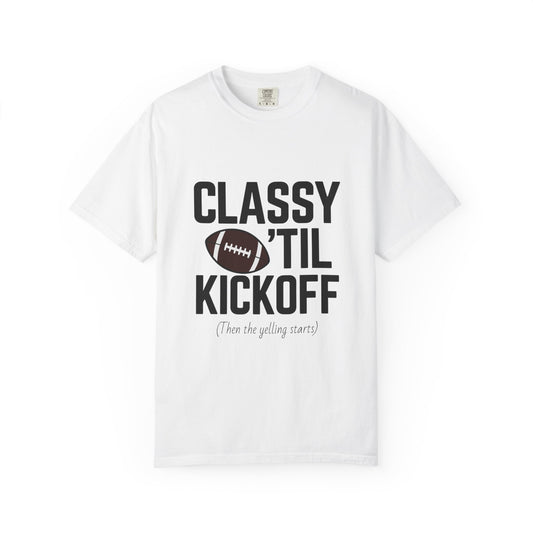 Classy Football T-Shirt | Unisex Garment-Dyed Tee for Game Day, Tailgating, Party Wear, Sports Fans, Gift Ideas