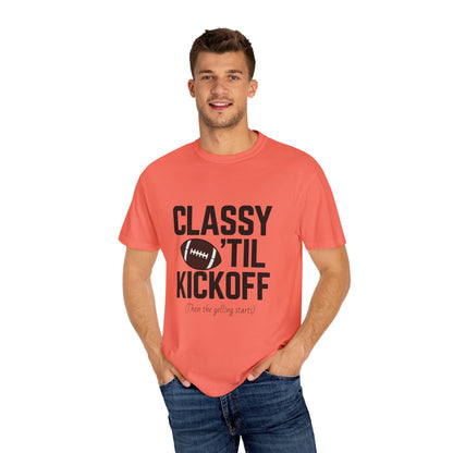 Classy Football T-Shirt | Unisex Garment-Dyed Tee for Game Day, Tailgating, Party Wear, Sports Fans, Gift Ideas